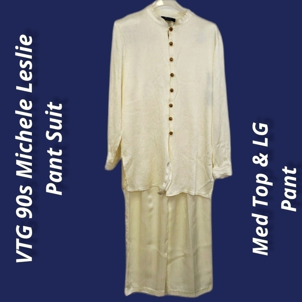 Vintage 90s Michele Leslie of California Wide Leg Dressy Pants & Tunic Suit M/L